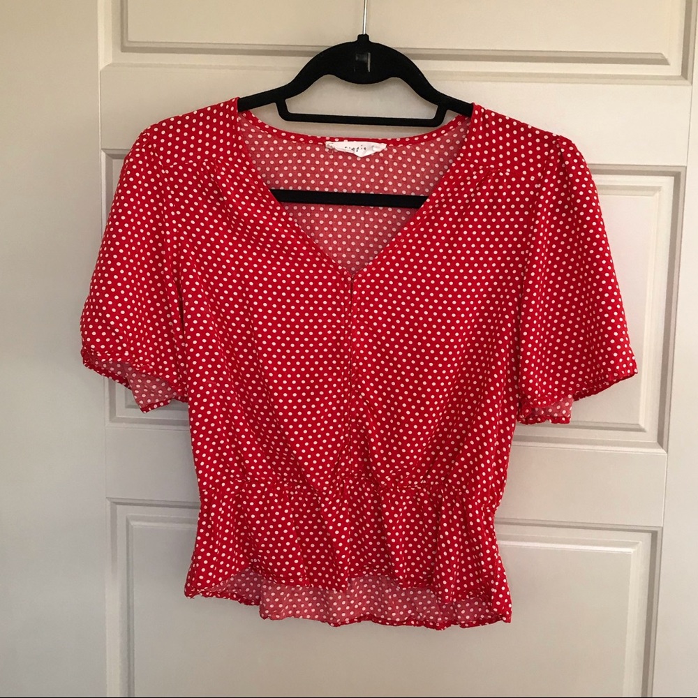 Red and white polka dip crop top